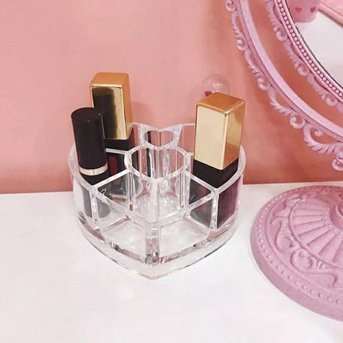 Heart-Shaped Clear Acrylic Makeup & Cosmetics Organizer Box: Stylish Storage Display Stand for Beauty Products and Personal Essentials