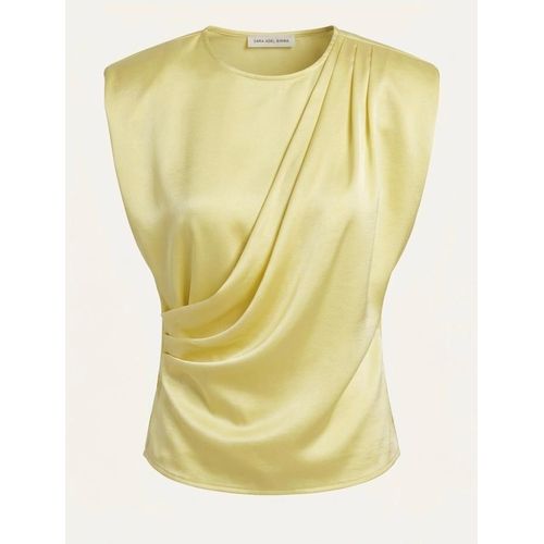 Shirt sleeve Pleated Satin Summer Elegant Work Women's Top,Casual Solid Color Pleated Slim Fit Short-Sleeved Satin Top,Business Office Professional Commuter Wear