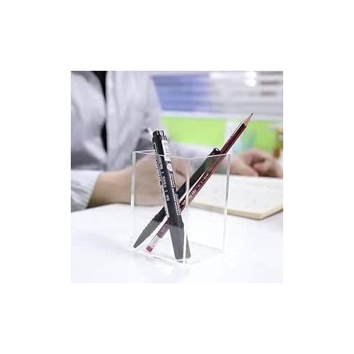 حامل اقلام اكريليك شفاف من اي ورلد، حامل اقلام رصاص شفاف لتنظيم فرش المكياج، منظم ادوات مكتبية للمكتب والمدرسة، 6.5 * 6.5 * 10 سم