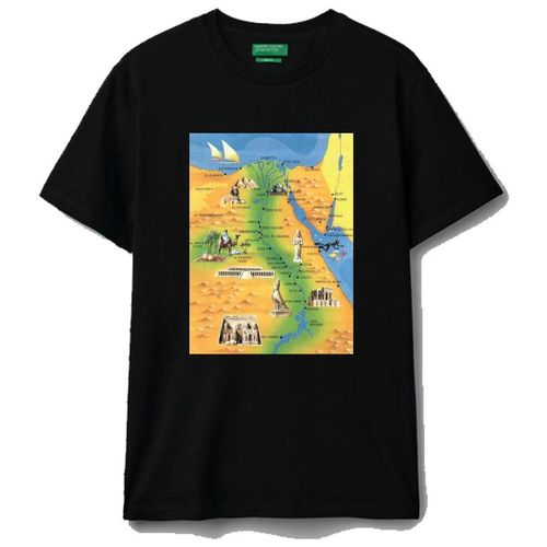 Black cotton t-shirt ancient Egypt Tourist Map Historical Landmarks Design Pyramids