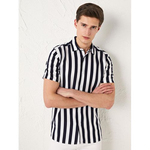 Slim Fit Short Sleeve Striped Men's Shirt