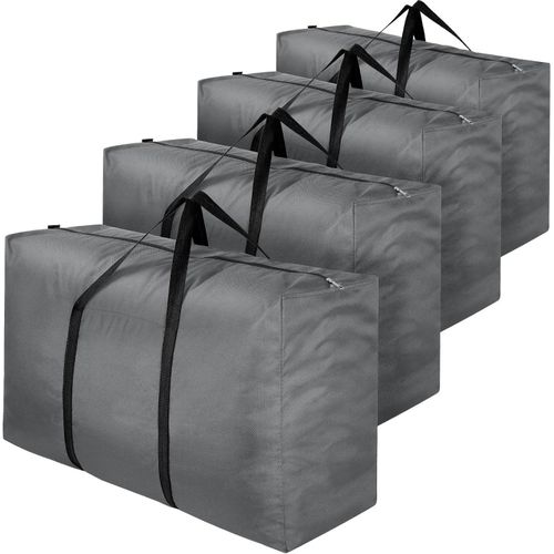 4 Pack 110L Large Clothes Storage Bag, 600D Oxford Fabric Strong Storage Moving Bags with Zips, Under Bed Storage Box with Lid for Duvet, Blankets, Laundry (grey)