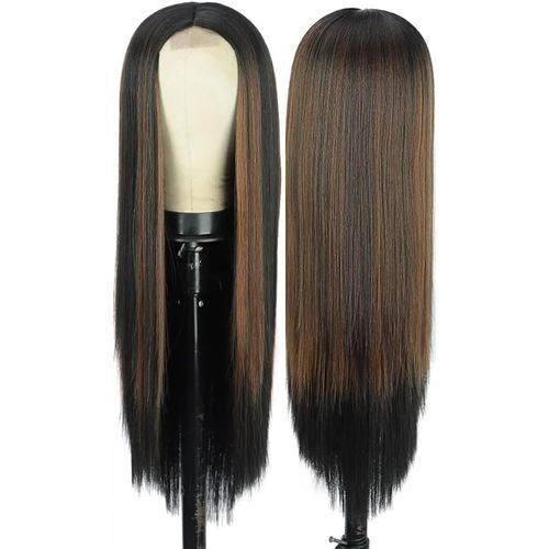 Long straight brown synthetic hair wig
