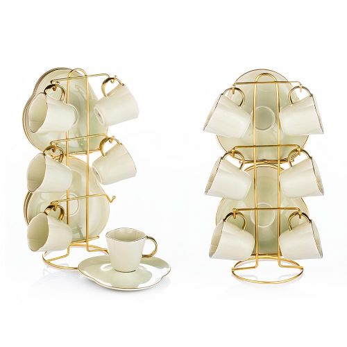 Porcelain coffee set Luster 12 pieces + gold stand