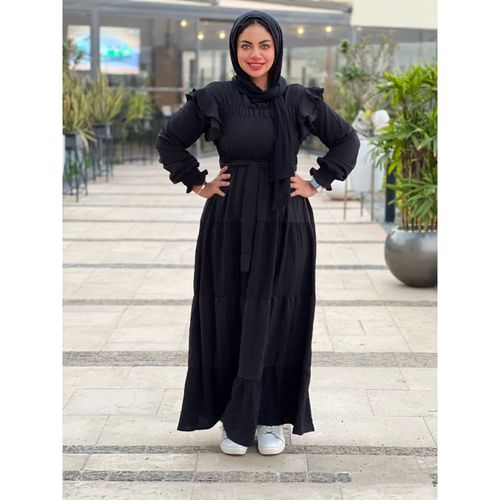 Gathered Cuffs & Chest Long Lined Dress