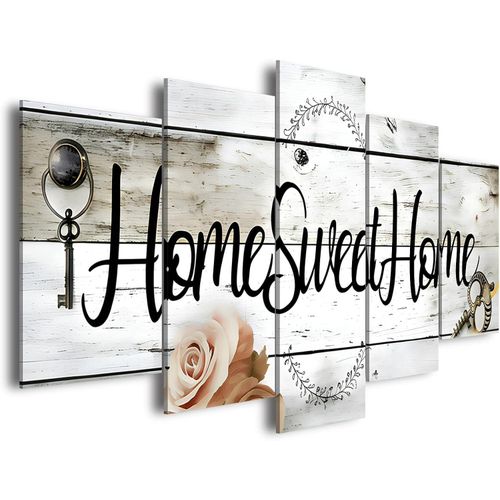 AWLXPHY Decor Large 5 Panels Home Sweet Home Canvas Wall Art Print Painting Framed for Kitchen Room Decoration Modern Still Life Love Stretched Artwork Giclee Wedding Gift (Beige, 80 Wx40 H)