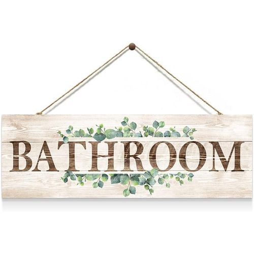لافتة حائط للحمام من كريويت - لوحة خشبية معلقة نصف حمام بطباعة نباتات لطيفة، مقاس 12 * 34.8 سم، مقاس سمول S