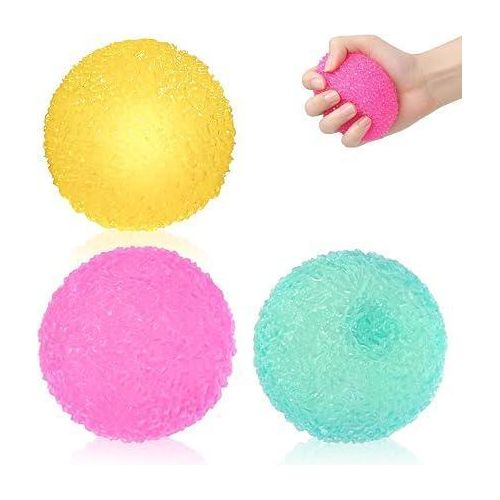 3Pcs Sugar Squishy Stress Relief Balls, Sensory Fidget Tools for Stress and Focus, Soft Textured Balls for Office and Relaxation Use, Includes Pink and Green Grass Balls Plus Yellow Lychee Ball