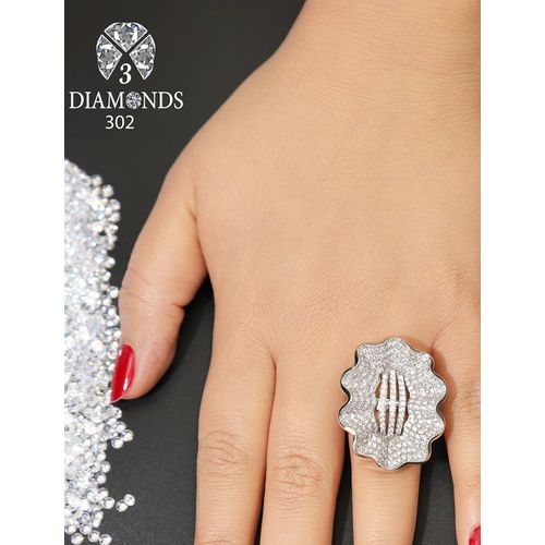 Platinum Plated Ring for Women with Zircon Stone - Silver
