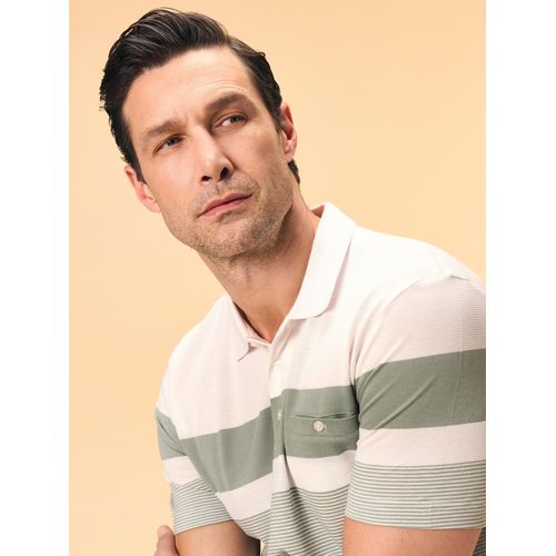 Polo Neck Striped Mercerized-Look Men's T-Shirt