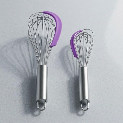 Stainless Steel Wire Whisk with Purple Silicone Handle, for Mixing and Whipping, Scratch-Free Silicone Head, for Baking and Cooking - 25cm