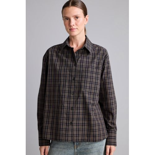Oversize Fit Shirt Collar Poplin Plaid Long Sleeve Shirt