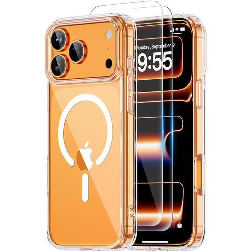 for iPhone 17 Pro Max Case Clear,Compatible with Magsafe,Slim Magnetic Cover + 2X Screen Protector, Shockproof Military Grade, Anti-Yellowing Transparent Protective Phone Case for 6.9 inch