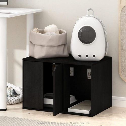 Pet Litter Box Cabinet 2 Doors, Wood - Black