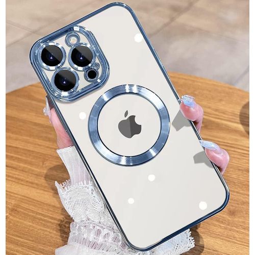 Clear Case for iPhone 12 Pro 6.1-Inch with Built-in Camera Lens Protector, Slim Luxury Plating Edge Soft TPU Cover Protective, Transparent Case for Women Girls Men - Sierra Blue