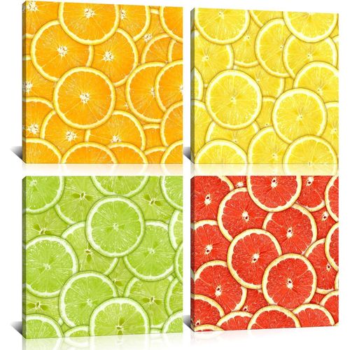 Kalormore Colorful Lemon Fruit Art Print Yellow Orange Green Lemon Botanical Canvas Wall Art Ready to Hang