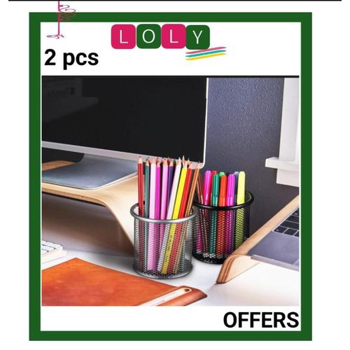 Wired Metal Pen Holder, Desk Pen Organizer, Durable Stationery Container, 2-Piece