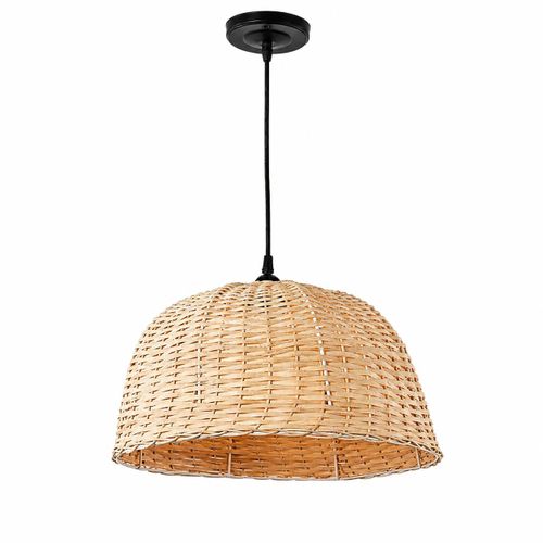 Modern Natural Rattan Dome Pendant Light 30 cm Diameter × 20 cm Height Woven Hanging Ceiling Lamp E27 Socket Bulb Not Included - Mishkah Light