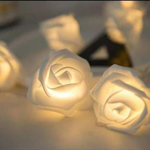 Fantasy LED Rose String Lights Battery Operated Wedding Home Party Birthday Festival Decoration Large Rose Diameter 6cm 30 Roses White