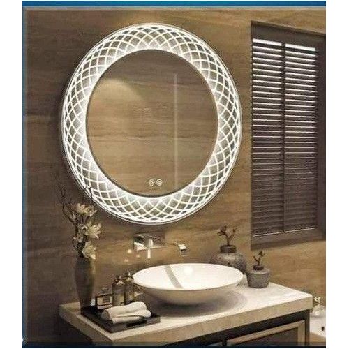 LED Illuminated Circular Mirror – 70 cm – Yellow Backlighting – Modern Decorative Wall Mirror for Bathroom, Bedroom, or Living Room – Stylish Contemporary Design for Home Decor
