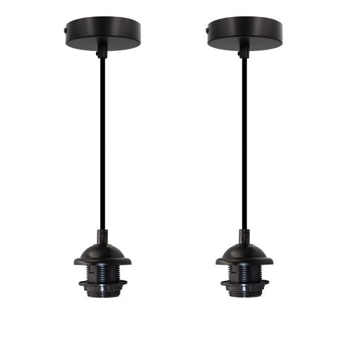 Vintage Pendant Lights Set, Modern DIY Ceiling Pendant Lights, Adjustable Lamp Socket for Umbrella, Bedroom, Bar, Black, 2 Pack, 1.20M