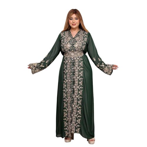 Elegant Casual Green Embroidered Dress for Women, Perfect for Daily & Formal Occasions, Combines Style & Comfort
