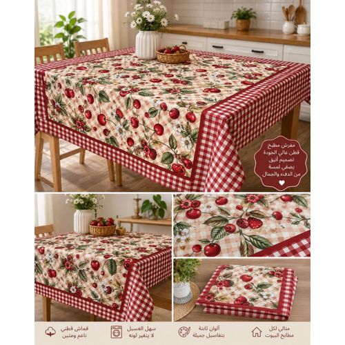 Sabea Luxury Cotton Tablecloth (240*140 cm) – Rectangular Dining Table Cover for Kitchen - Dining Room – Elegant Kitchen Floral Design – Easy to Clean -Perfect for Daily Use