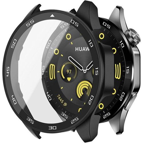 Protective Case with Scale for Huawei Watch GT 6 Smartwatch 46 mm, Hard PC Case with Glass Screen Protector Compatible with Huawei Watch GT 6 46 mm Smartwatch (Black)