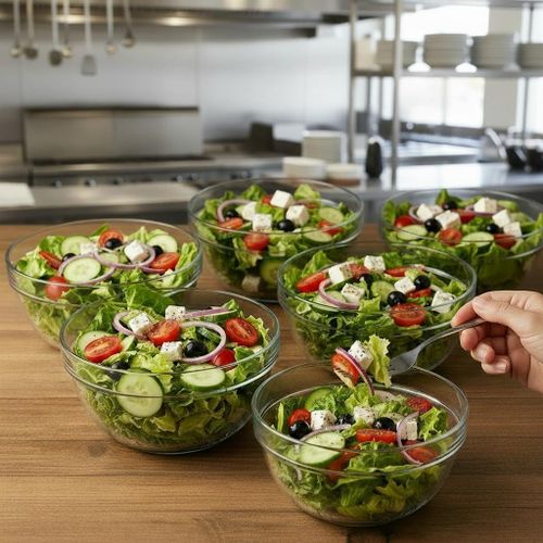 طقم بولات حلوى زجاجية مستديره من 6 قطع أطباق عميقة أوعية للوجبات الخفيفة والحلويات شفاف