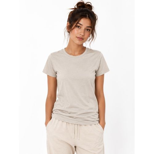 Women's Premium Cotton Plain Basic T-Shirt - Light Beige