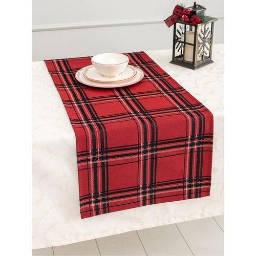 New Year Themed Plaid Patterned Tapestry Runner 45X120 Cm