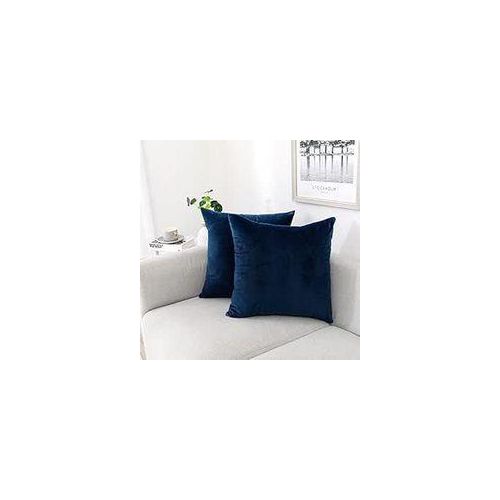 Soft Thick Velvet Throw Pillow Covers Decorative Square Cushion Cover For Couch Sofa Bedroom Living Room - set of 2 - Navy