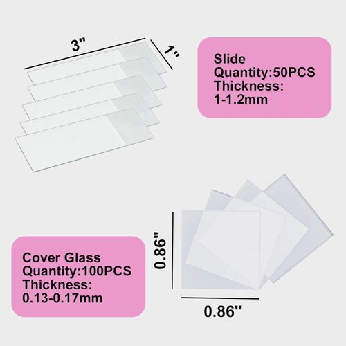 Microscope Glass Sheets & Covers 50 Sheets 3x1 Inch 100 Lids 22x22mm Clear Optical Glass Lab Accessories for Microscopy
