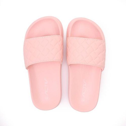 Quilted Pattern Open Toe Shape Girls Slides - Pink