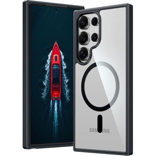 Magic shock-absorbing mobile case with a slim design, made with a black matte scratch-resistant thermoplastic polyurethane frame and a transparent magnetic back, for Samsung Galaxy S24 Ultra 5G (Black)