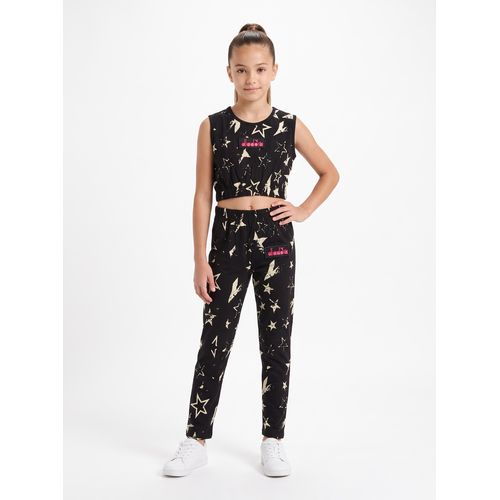 Girls' Star Print Sleeveless Crop Top and Leggings Set - Black