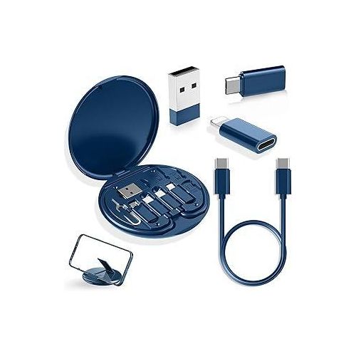 Multifunctional Data Cable Conversion Head Portable Storage Box, Multi-Type Charging Line Convertor USB Type C Adapter Tool Contains Sim Card Slot Tray Eject Pin, Phone Holder (Multi-Colour)