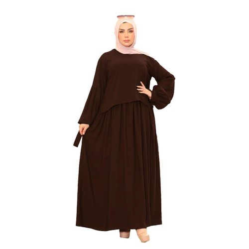 عبايه الخامة كريب رويال مكون من 2 قطع موديل 4033 , بني