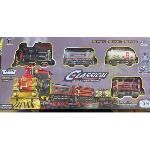 Toy train for children, classic train set with tracks, carriages and steam