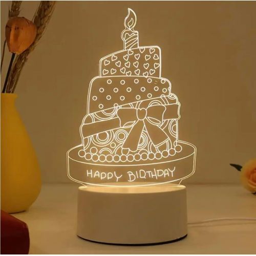 Stardust Birthday Cake 3D LED Night Light Mood Lamp for Girls - Illusion Lights Bedside Table Lamp Decorations - Birthday Valentines Gifts - Nursery Bedroom Decor - Cute Night Light for Kids