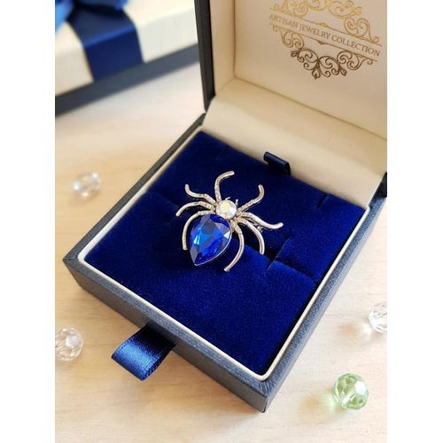Blue crystal spider silver Brooch And Clothes Pin