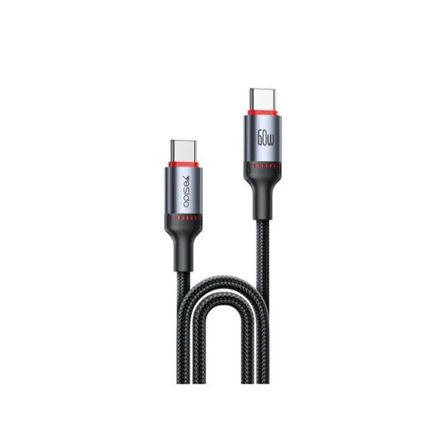 Yesido CA181 1.2M PD60W Fast Charging Type-C To Type-C 48-Strand Braided Cable Power LED Light Data Cable