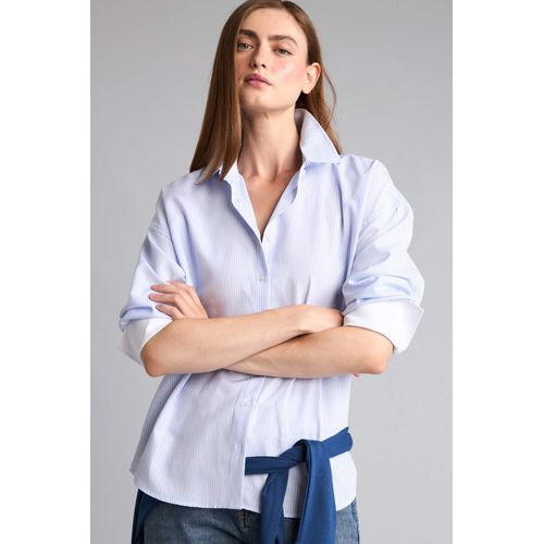 Oversize Fit Shirt Collar Oxford Striped Long Sleeve Shirt