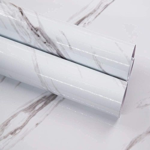 White marble wallpaper, waterproof wallpaper for living room, large size removable self-adhesive stickers (white marble 60*500cm)