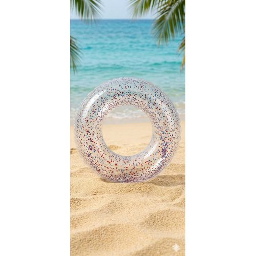 Inflatable Transparent Swim Ring with Multicolore Glitter, 90cm (Large) - Perfect for Kids and Adults to Enjoy Pool and Beach Fun.