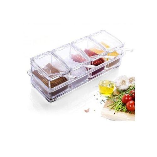Acrylic Seasoning Set - Kitchen Seasoning Spice Bowl - 4-piece Acrylic Seasoning Set With Acrylic Spoons - You Can Use It For Condiments Sugar And Teag