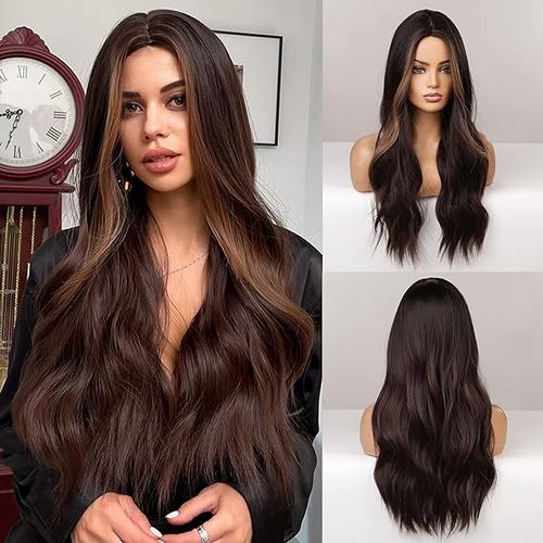 Long Brown Synthetic Wig With A Wavy Look