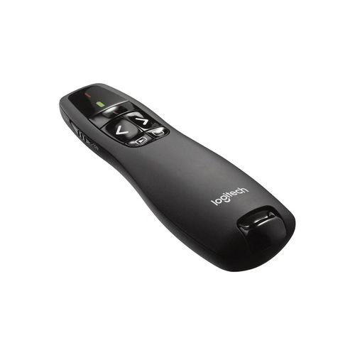 R400 Wireless Presentation Remote 24 GHz USB-Receiver Red Laser Pointer 15-Meter Operating Range 6 Buttons Intuitive Slideshow Control Battery Indicator PC Black