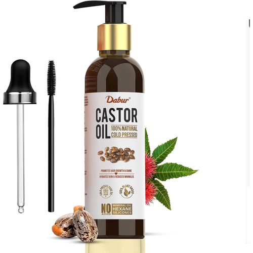 Castor Oil 100% Natural Cold Pressed Oil Promotes Hair Growth , Hydrates Skin & Reduces Wrinkles No Mineral Oil & Silicones - 200ml