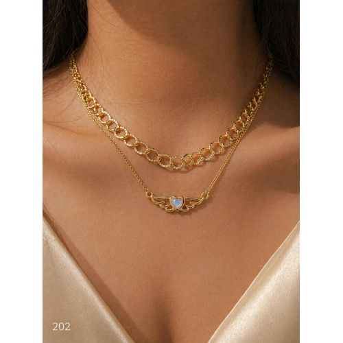 Gold Plated 2 Layer Necklace for Women – Heart Zircon Pendant – Gift for Girls & Women
